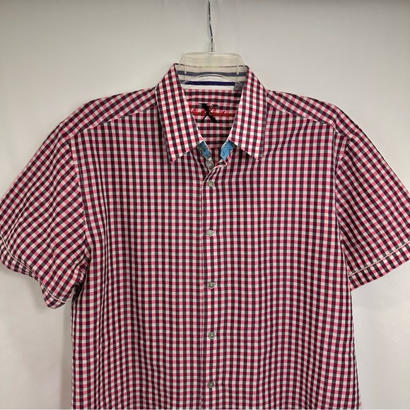 Robert Graham X Tailored Fit Shirt Men’s XL Short Sleeve Pink White Check - Picture 3 of 10